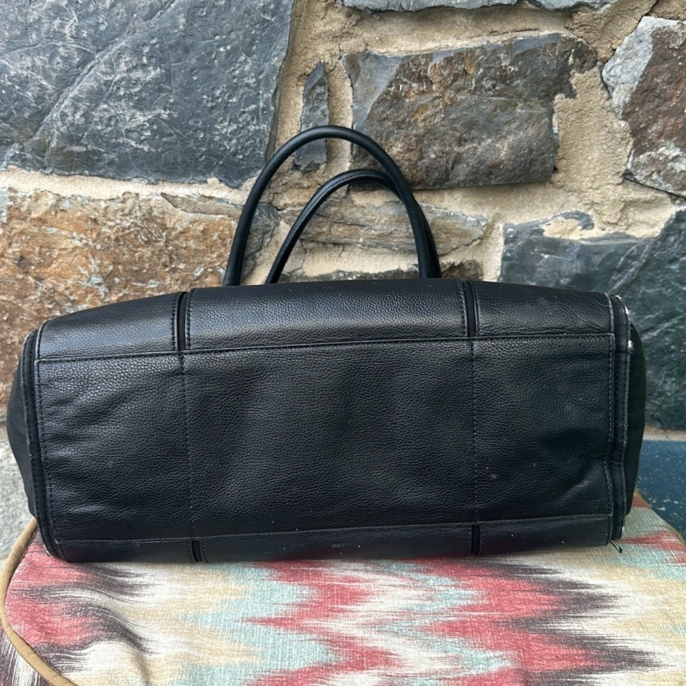 Tory Burch Ella Canvas Black Leather Tote Large Laptop Work Bag - Picture 6 of 9